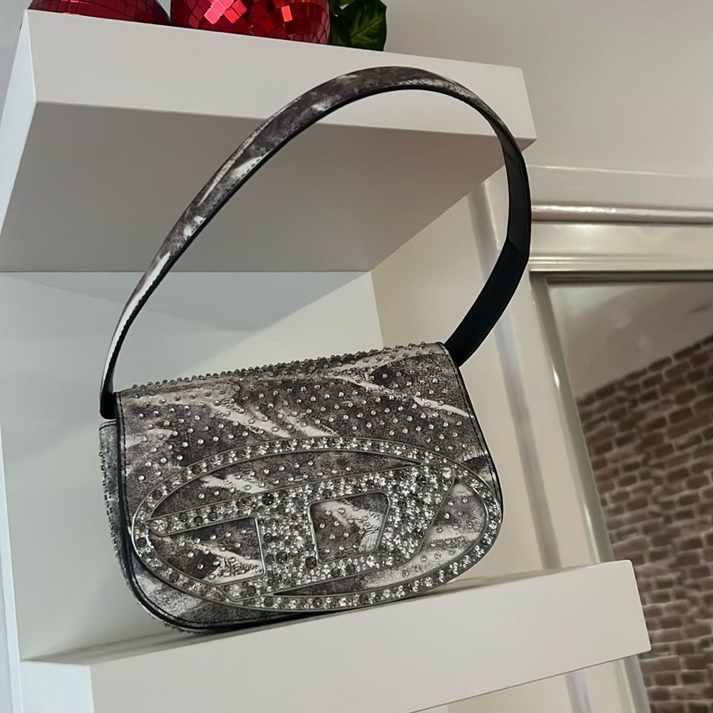 Diesal 1DR grey rhinestone camo bag
